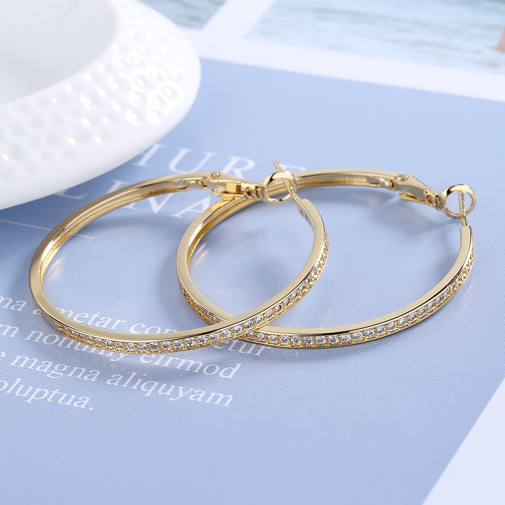 14K Gold or Sterling Silver Large Hoop Earrings with Swarovski