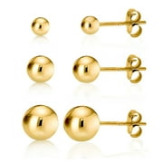 14K Gold over 925 Silver High Polish Smooth Round Ball Stud Earring 3-Size Set -  3mm,  5mm,  7mm