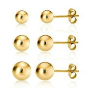 14K Gold over 925 Silver High Polish Smooth Round Ball Stud Earring 3-Size Set - 4mm, 5mm, 6mm