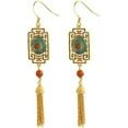 thumbnail image 1 of 14K Gold over 925 Sliver Real Natural Jade Ruyi Tassel Earrings, Long Vintage Court Style, Hollow Jade Jewelry Gift for Girlfriend's Elegance, 1 of 5