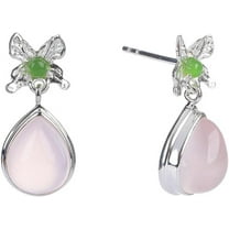 14K Gold over S925 Real Natural Jade and Pink Gemstone Earrings, Shell Vintage Style Drop Earrings, Elegant Jade Jewelry Gift for Wife's Charm