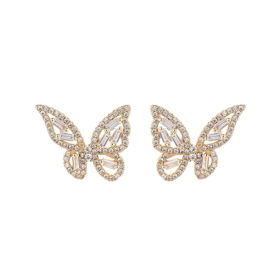 14K Gold over Sterling Silver Mult-Cut Swarvoski Crystal Butterfly Earrings