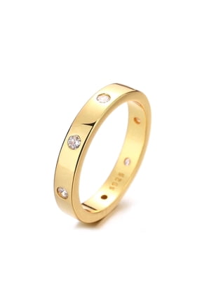 14K Gold plated thick Band Ring with Simulated Diamonds