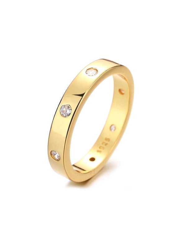 Amy and Annette 14K Gold plated thick Band Ring with Simulated Diamonds