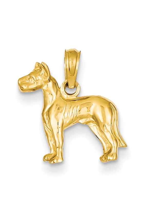 14k Yellow Gold Polished Finish Great Dane Dog Charm Pendant