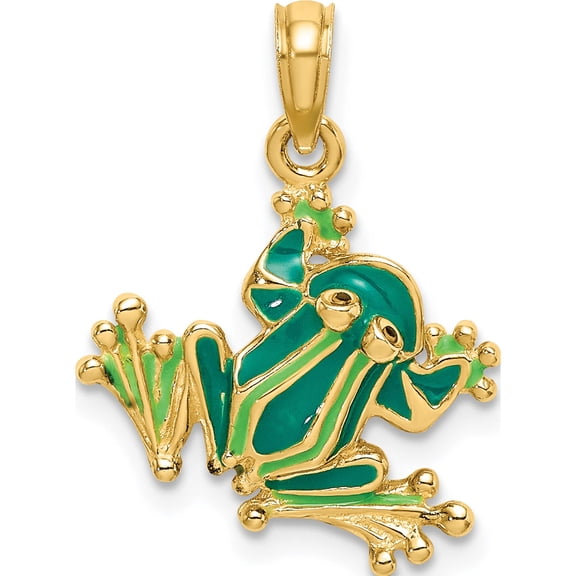 Jewelry by Sweet Pea 14K Yellow Gold Green Enameled 2-D Small Frog Charm
