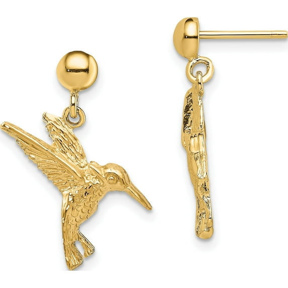 14K Yellow Gold Delicate, Classic, Luxe Polished 20.05 Mm 11.05 Hummingbird Post Dangle Earrings