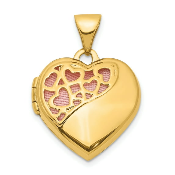 Lockets 14K Hearts Cut Out with Pink Fabric Interior 16mm Heart Locket