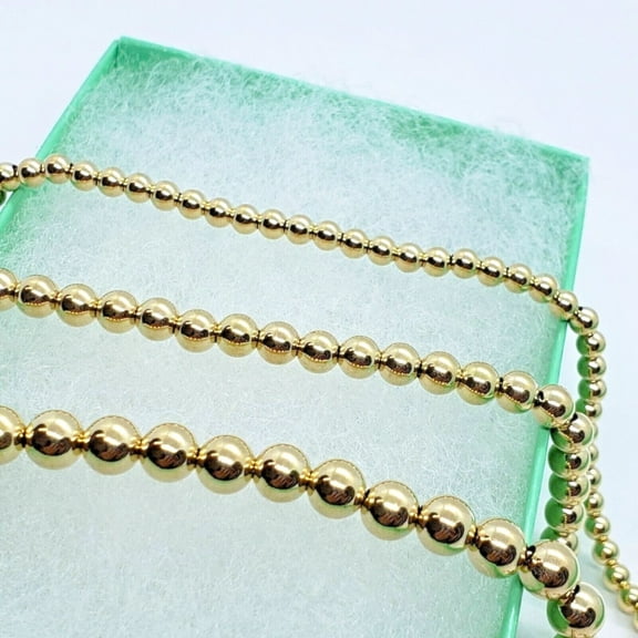 14K Hollow Yellow Gold Bead Bracelet with Extension