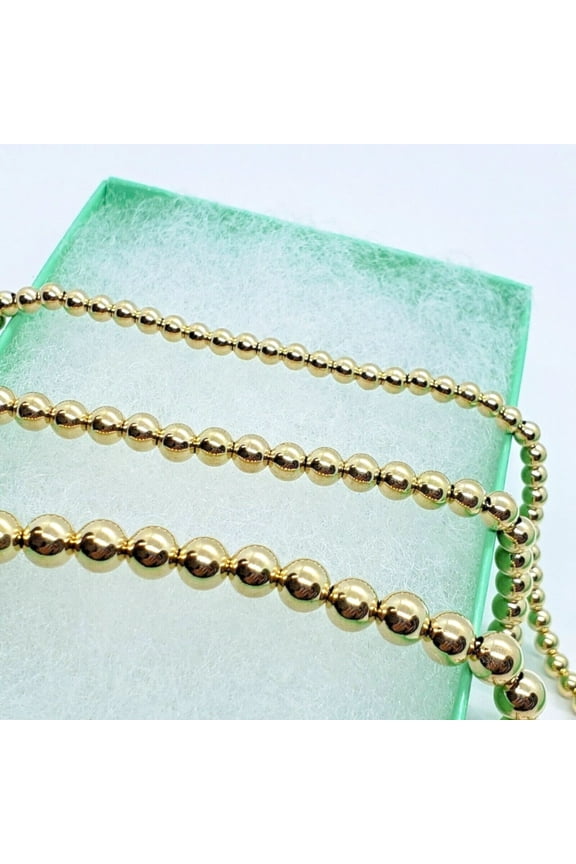 14K Hollow Yellow Gold Bead Bracelet with Extension