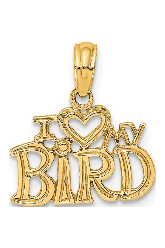 14K I HEART MY BIRD Charm Yellow Gold Polished Handcrafted Dazzling Timeless Perfect for adding elegance to any outfit