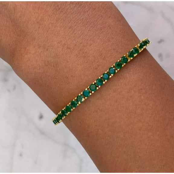 14K Lab Emerald Tennis Bracelet,14K Gold Emerald Bracelet,14k Prong Set Emerald Tennis Bracelet,Emerald Layering Bracelet For Women Gift For mum