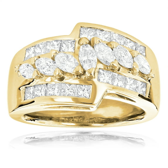 14K Ladies Natural 1.9 Ctw Diamond Ring For Her (Yellow Gold Size 5.5)