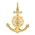 thumbnail image 1 of 14K Yellow Gold Polished Finish 3-Dimensional Large Anchor with Nautical Boating Compass Design Charm Pendant, 1 of 4