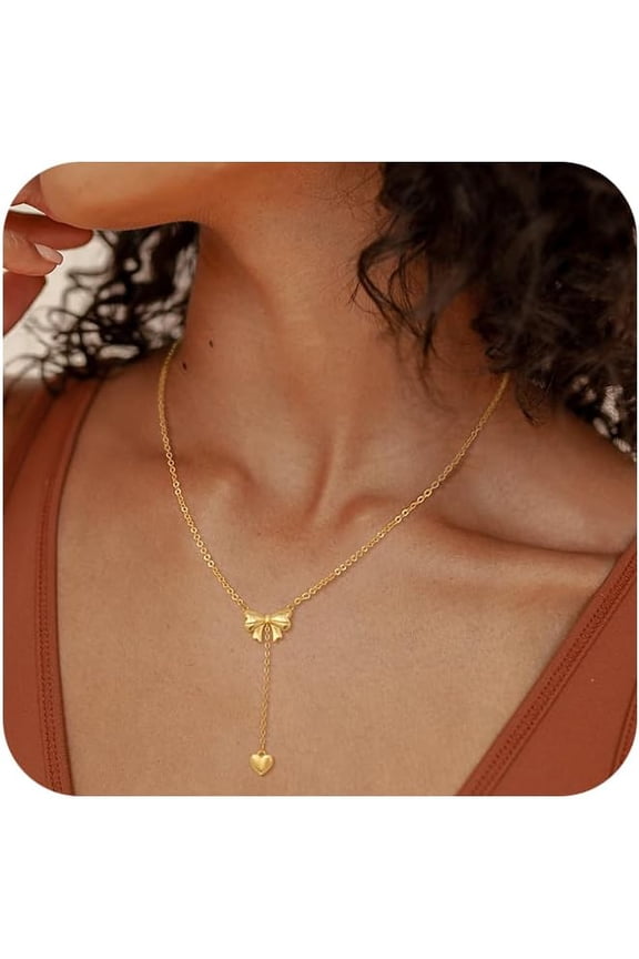 14K Lariat Gold Necklace for Women, 14k Gold Plated Dainty Long Layered Y Necklaces CZ Pendant Choker Necklace Simple Trendy Jewelry Gift for Women[y999]