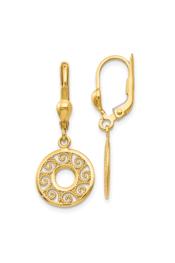 14k Filigree Circle Dangle Leverback Earrings TH567