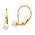 thumbnail image 1 of 14K Madi K 3-4mm White Round Freshwater Cultured Pearl Leverback Earrings 14k Yellow Gold Earrings, 1 of 1