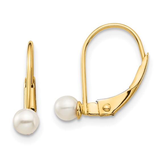 14K Madi K 3-4mm White Round Freshwater Cultured Pearl Leverback Earrings 14k Yellow Gold Earrings