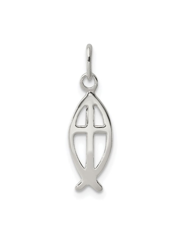 Ichthus Fish Cross Charm in Sterling Silver