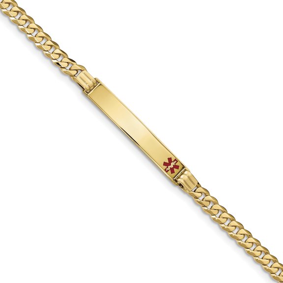 14K Medical Red Enamel Curb Link ID Bracecet (Weight: 10.08 Grams, Length: 7 Inches)