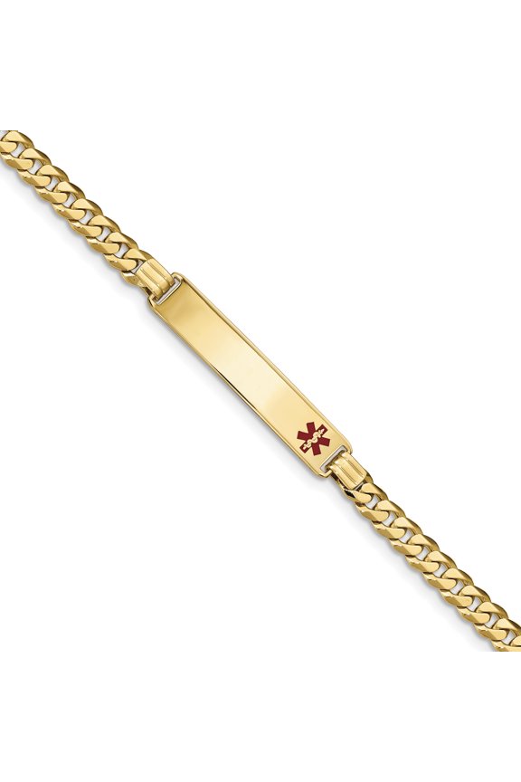 14K Medical Red Enamel Curb Link ID Bracecet (Weight: 13.99 Grams, Length: 8 Inches)