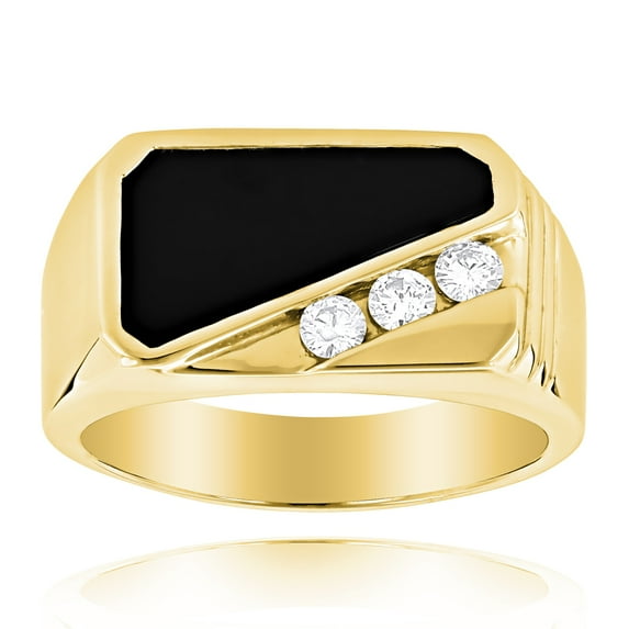 14K Men's Diamond Polished Onyx Ring For Him 0.3 Ctw (Yellow Gold Size 9.5)