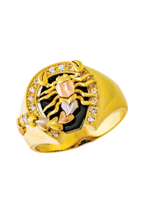 14K Men's Fancy Scorpion CZ Tri-Color Gold Ring
