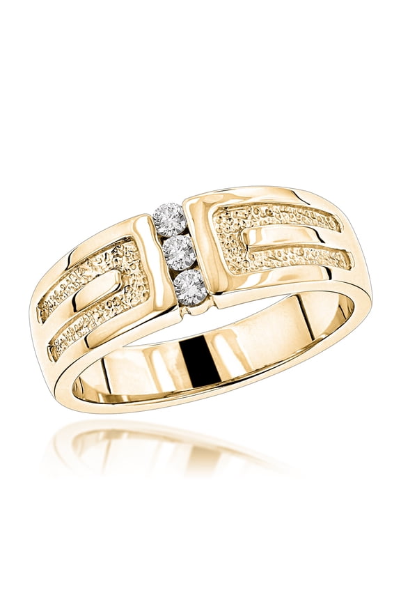 14K Mens Natural 0.2 Ctw Diamond Wedding Ring For Him (Yellow Gold Size 12)