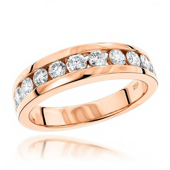 14K Mens Natural 1.1 Ctw Diamond Wedding Ring For Him (Rose Gold Size 6)