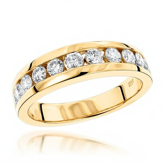 14K Mens Natural 1.1 Ctw Diamond Wedding Ring For Him (Yellow Gold Size 12)