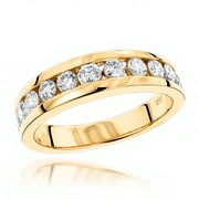 LUXURMAN 14K Mens Natural 1.1 Ctw Diamond Wedding Ring For Him (Yellow Gold Size 9.5)