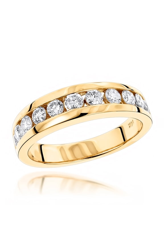 14K Mens Natural 1.1 Ctw Diamond Wedding Ring For Him (Yellow Gold Size 9.5)