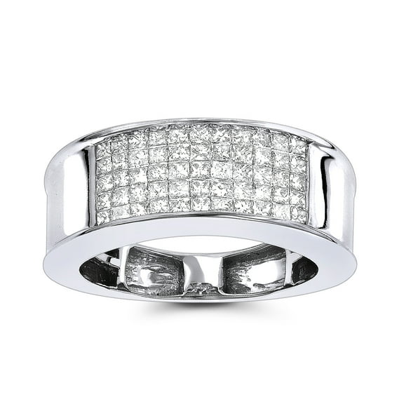 14K Mens Natural 1 Ctw Sparking Diamonds Band Princess Cut Ring (White Gold Size 6)