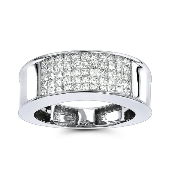 14K Mens Natural 1 Ctw Sparking Diamonds Band Princess Cut Ring (White Gold Size 7)