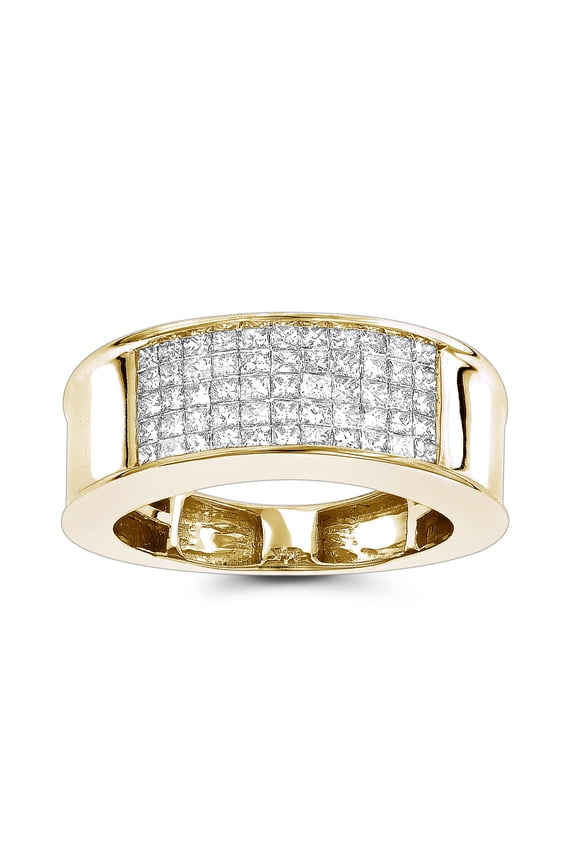 14K Mens Natural 1 Ctw Sparking Diamonds Band Princess Cut Ring (Yellow Gold Size 11.5)