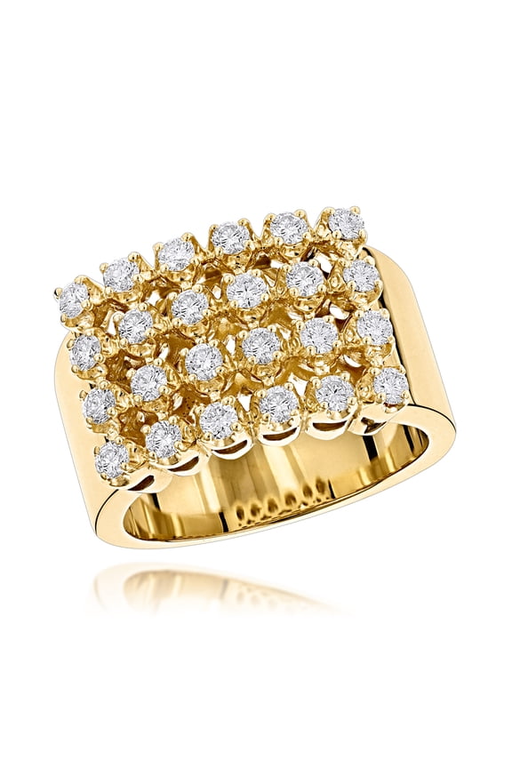 14K Mens Unique Design Natural 1.3 Ctw Diamond Ring Collection Piece (Yellow Gold Size 12.5)