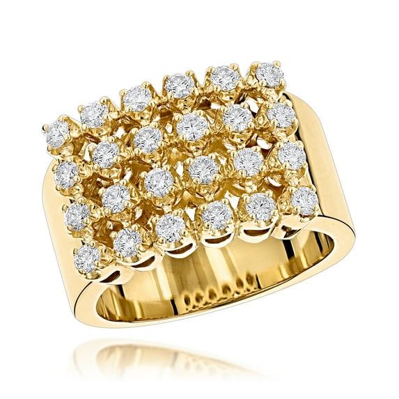 14K Mens Unique Design Natural 1.3 Ctw Diamond Ring Collection Piece (Yellow Gold Size 6)