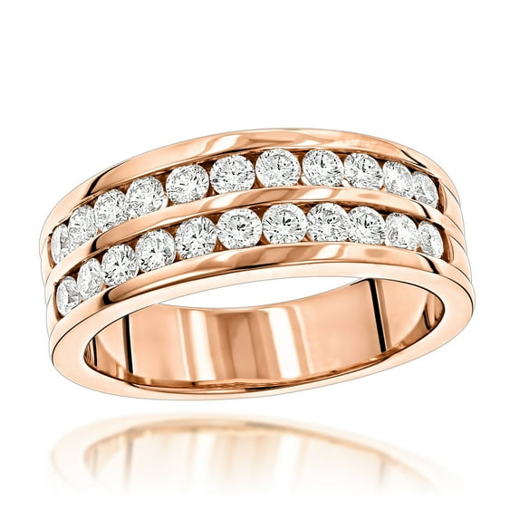 14K Mens Wedding Ring Round Natural 1.5 Ctw Diamonds For Him (Rose Gold Size 6.5)