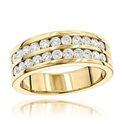 LUXURMAN 14K Mens Wedding Ring Round Natural 1.5 Ctw Diamonds For Him (Yellow Gold Size 12)