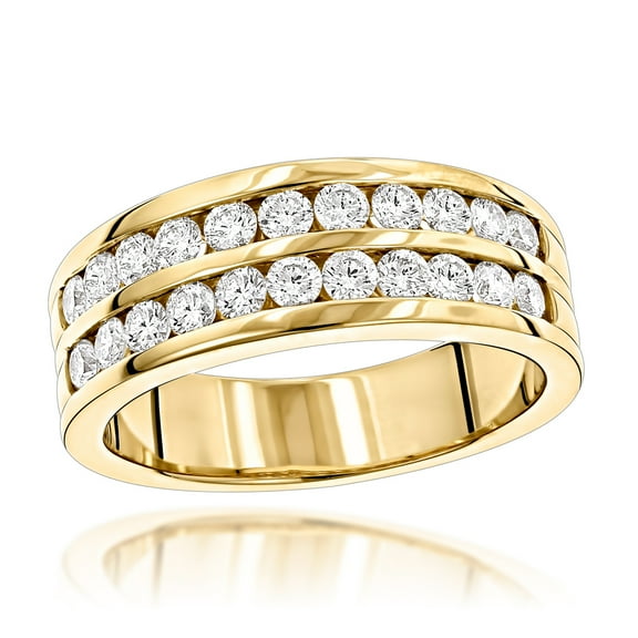 14K Mens Wedding Ring Round Natural 1.5 Ctw Diamonds For Him (Yellow Gold Size 12)