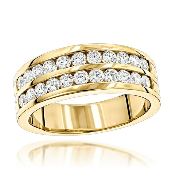 14K Mens Wedding Ring Round Natural 1.5 Ctw Diamonds For Him (Yellow Gold Size 8)
