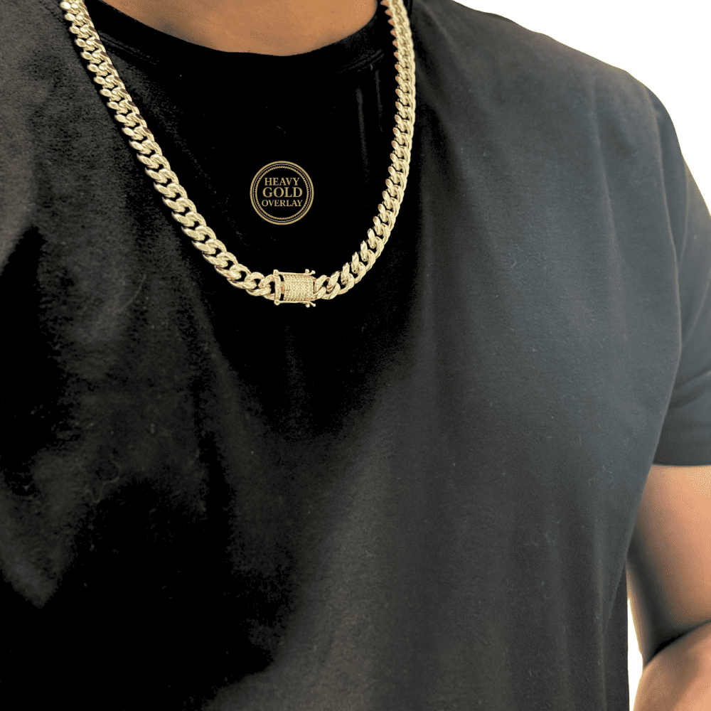 INCREDIBLE CHIC 14K Miami Cuban Link Chain 10MM, for Men Real Solid Heavy Premium Gold Overlay Made in USA - 24"