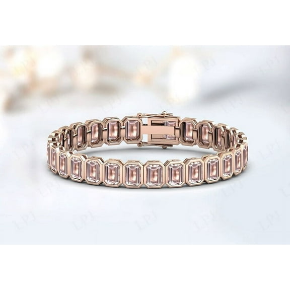 14K Morganite Tennis Bracelet For Women Emereld Cut Silver Gold Anniversary Wedding Engagement Gift Mom