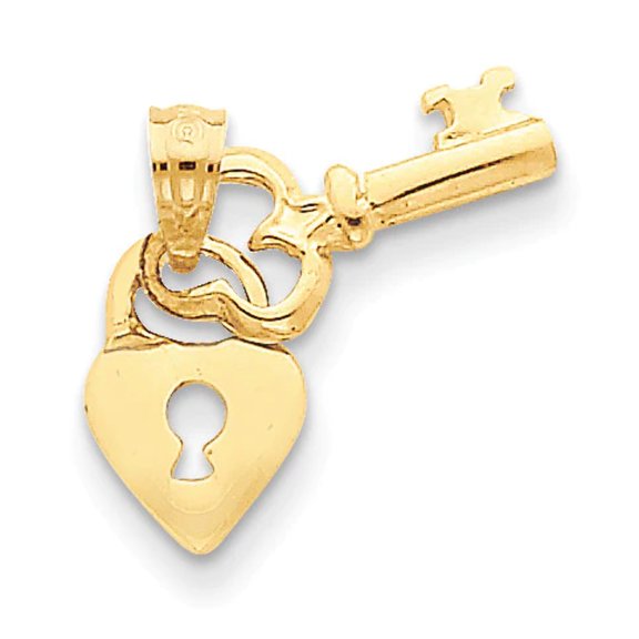 14K Moveable Dangling Heart Lock and Key Charm K7203