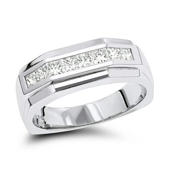 14K Natural 1.3 Ctw Diamond Mens Wedding Ring For Him (White Gold Size 11)