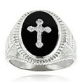 thumbnail image 1 of 14K Natural Black Onyx Mens Unique Ring Cross Detail (White Gold Size 11.5), 1 of 1