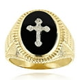 thumbnail image 1 of 14K Natural Black Onyx Mens Unique Ring Cross Detail (Yellow Gold Size 11), 1 of 3