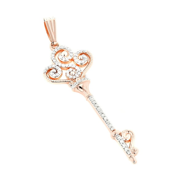 14K Natural Diamond Key Necklace For Her (Rose Gold)