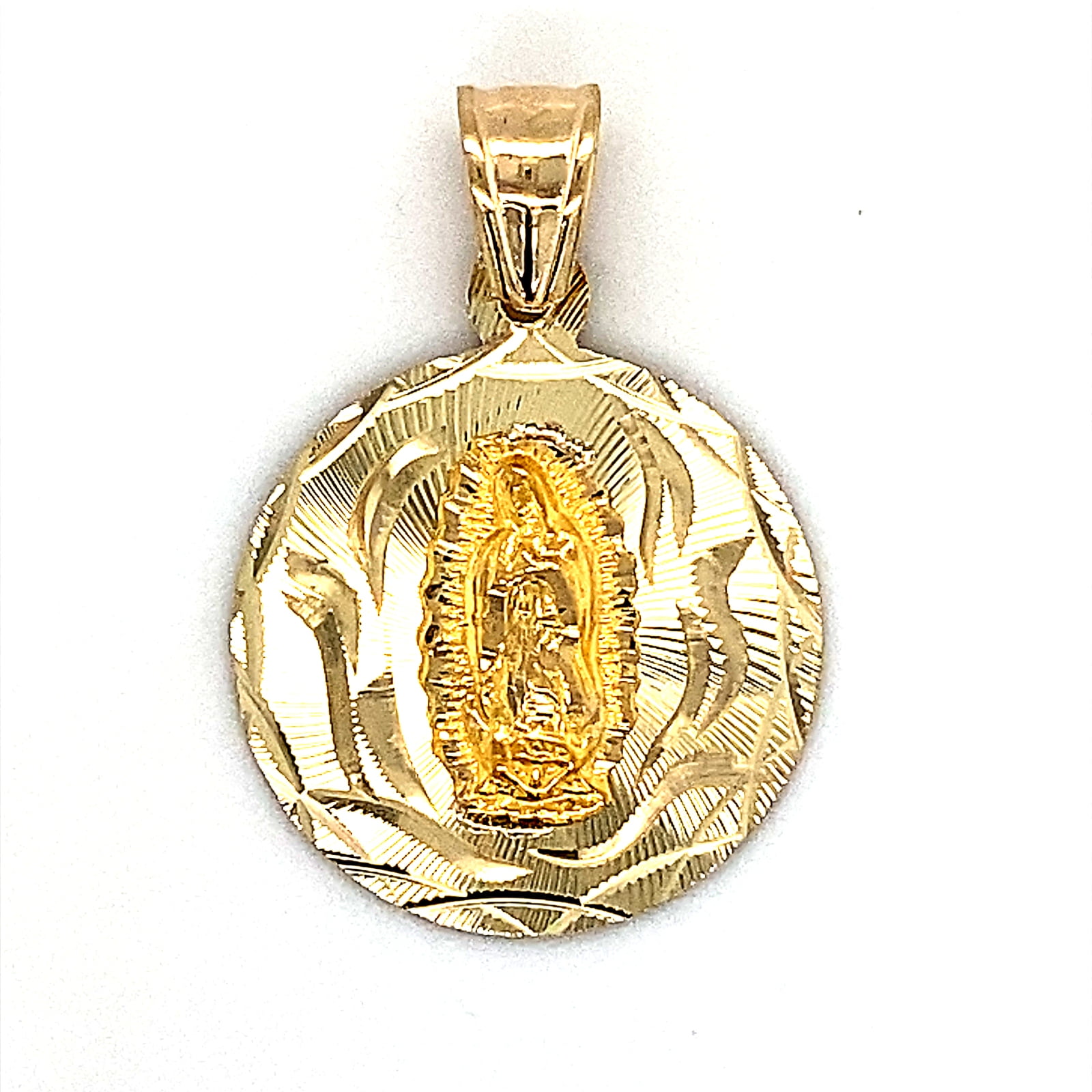 14K Our Lady of Guadalupe Virgin Mary Round Yellow Gold Pendant 0024 ...