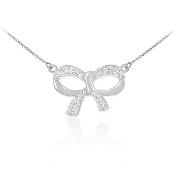 14K POLISHED WHITE GOLD DIAMOND BOW NECKLACE : 20"